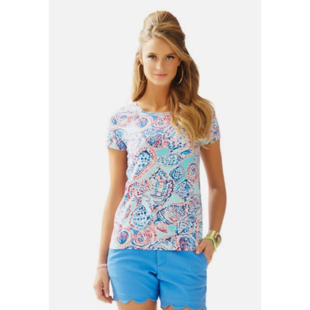 Lilly Pulitzer Karrie Short Sleeve Tee Shell Me About It Size Small Beach